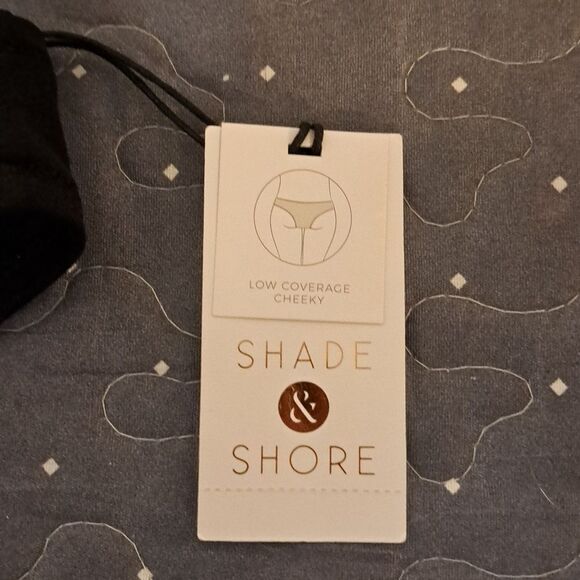 Shade & Shore Black Women's low coverage cheeky swim bottoms size large NWT - Picture 2 of 5